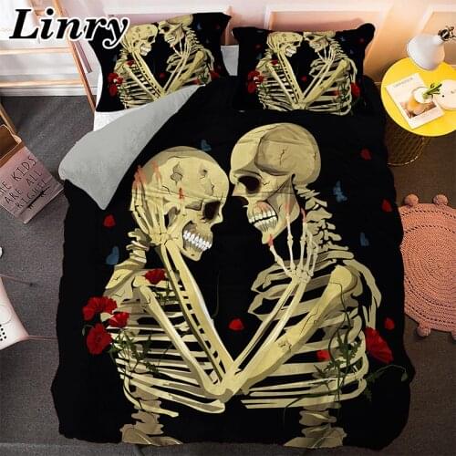 14 Sizes Lovers Skeleton Rose Skull Bedding Set Sweetheart Duvet Cover Home Textile Bedspread 2/3pcs Bedclothes Dropshipping