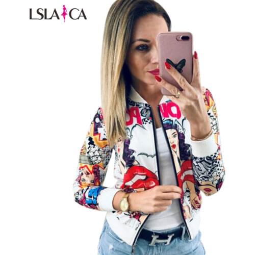 Fashion Jacket Women Long Sleeve O Neck Print Zipper Outerwear Autumn Winter Ladies Coat High Street New Plus Size Slim