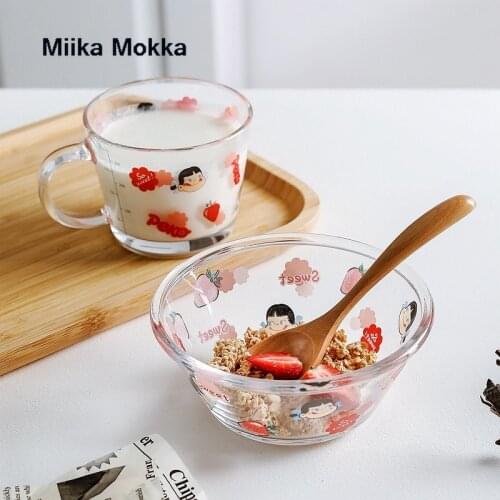 Cartoon Cute Glass Cup Breakfast Mlik Coffe Cup Strawberry Cup Coffee Glass Mug Water Cup Transparent Mugs Handle Drinkware