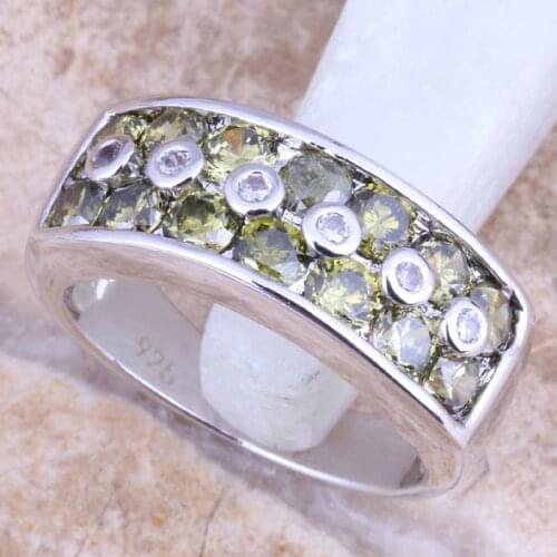 Fancy Green Peridot White CZ Silver Plated Womens Jewelry Ring Size 5 / 6 / 7 / 8 / 9 R1474