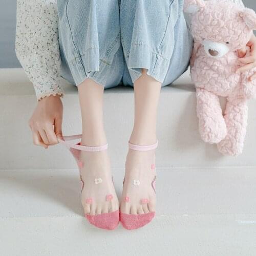 5 Pairs Pack Summer Transparent Casual Women Low Cut Thin Polka Cute Cartoon Candy Color Girls Socks Breathable Thin Soft Socks