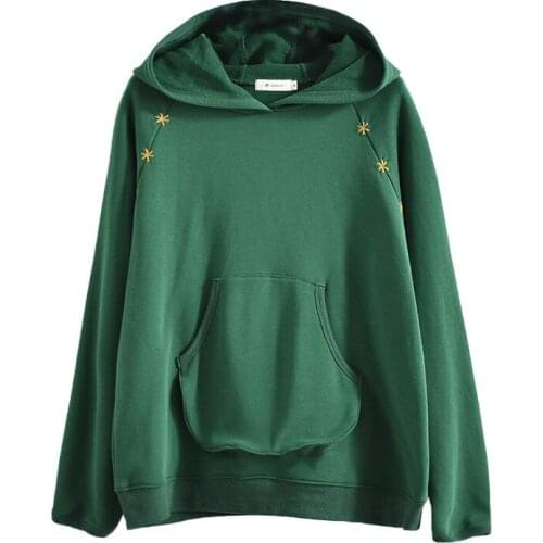 New autumn embroidery girl hoodie long sleeve pullover sweatshirt loose all-match solid color female top clothing