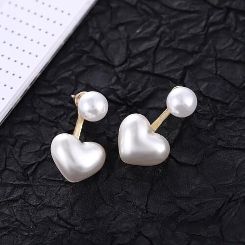 New Hot Sale Korean Version of Popular Fashion Gentle Heart-shaped Stud Earrings Female Trendy Simple Pearl Net Red Jewelry Pair