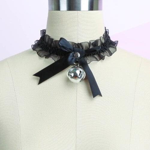 Sexy Anime Lolita Lace Bowknot Choker Necklace Bell Chokers Collar Neck Ring Role Play Cosplay Exotic Accessories