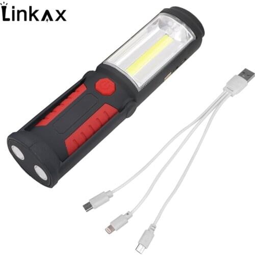 Rechargeable COB LED Magnetic Flashlight Inspection Work Lamp Light with Multi-function USB Cable Built in battery for emergency