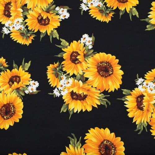 Sunflowers in black reactive dyeing stretch cotton fabric for dress coat tissus au metre tecido tissu telas tela shabby chic DIY
