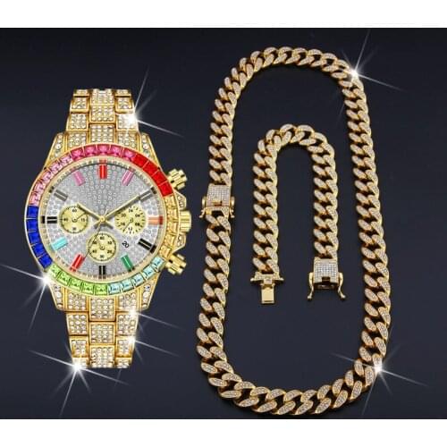 Fully Iced Out Watch Chain Bracelet Luxury Diamond Watch Hip Hop for Men Rolexable Waterproof Wristwatch Relojes Hombre 2010