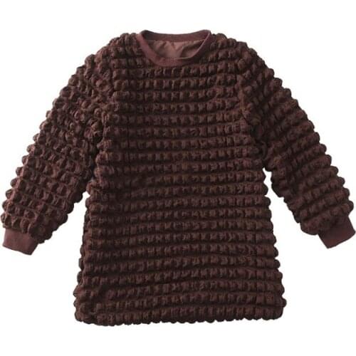 3 Color Geometric Straight Casual Long-sleeved Bubble Sweater Dress for Baby Girls Autumn Winter Children Clothing Kids Clothes