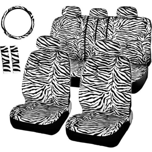 Luxury Zebra Short Plush Car Seat Covers Universal Fit Most Car Seats With Steering Wheel Cover Shoulder Pad White Seat Cover