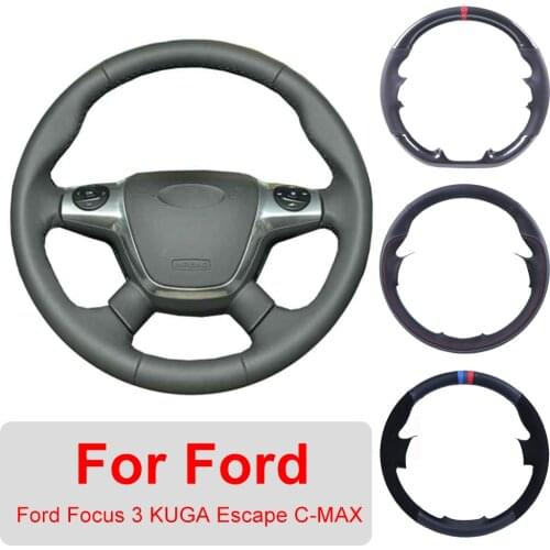 DIY Customized Car Steering Wheel Cover For Ford Focus 3 2012-2014 KUGA Escape 2013-2016 C-MAX 2011-2014 Leather Protective Wrap