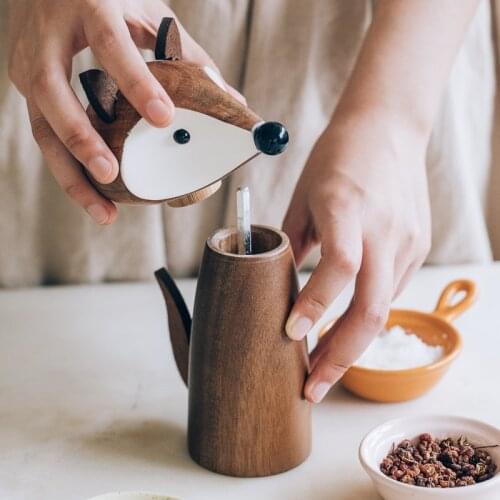 Shuke fox black pepper grinder kitchen manual grinder freshly ground pepper and sea salt grinder bottle wood seasoning jar
