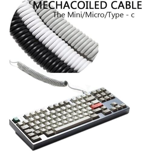 Coiled Cable Micro Mini USB Type-c Mechanical Keyboard Black White Grey Interface Cable For Gh60 XD64 Xd75 Xd96 Case Models