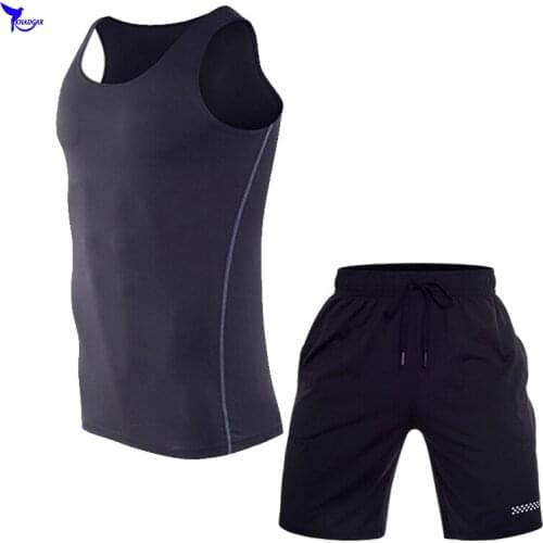 Dry Fit Fitness Jogging Running Set Gym Bodybuilding Training Vest+Shorts 2PCS Tracksuit Basketball Black Sportswear Sport Suit
