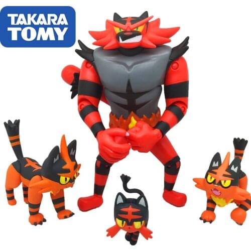 TAKARA TOMY Genuine Pokemon Action Figure Joint Movable 15CM Incineroar Litten Torracat Collections Children Toys Gifts