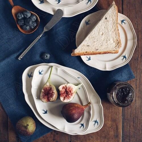Creativity Ceramic Plate Retro Relief Restaurant Serving Tray Desktop Breakfast Bread Dish European Home Kitchen Tableware