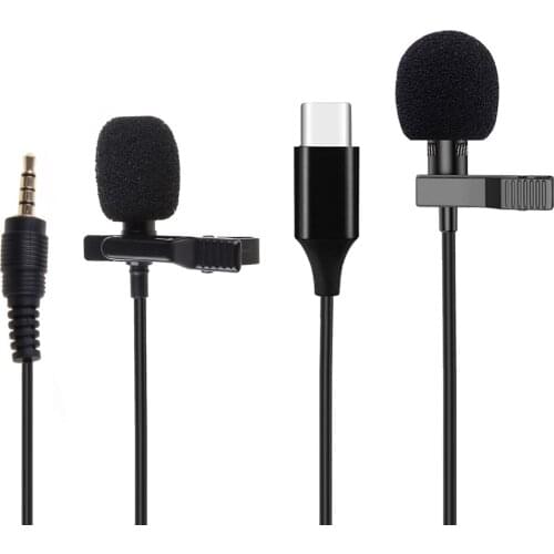 USB Type C 3.5mm Mini Lavalier Microphone Omnidirectional Collar Lapel Clip-on Mic for Phones