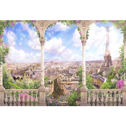 VinylBDS Arched Railings Wedding Photography Backdrops City Sky Photo Background Photography Backdrop With Flower Photo Studio