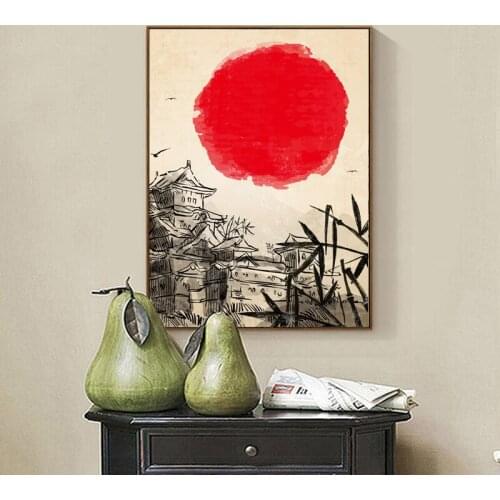 Japanese Art Print Ink Painting Tower Wall Hanging Poster Picture for Living Room Decoration Home decor