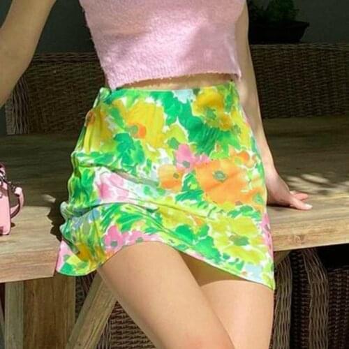Musuos Women Boho Pencil Skirts Casual Sweet Bottoms Summer Ladies High Waist Painting Slim A-line Short Mini Skirts Club Beach