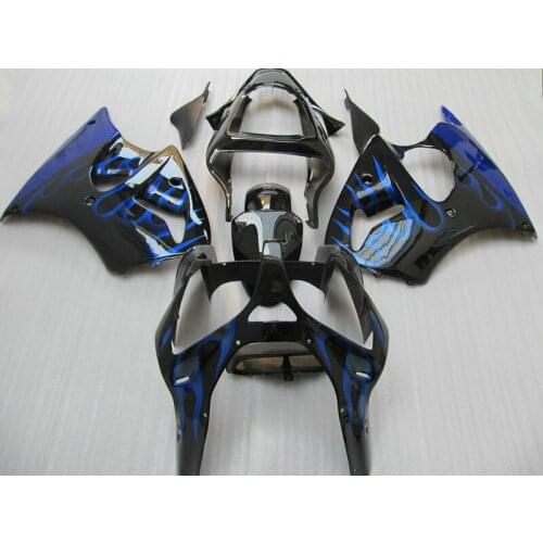Motorcycle parts injection mold for Kawasaki ZX 6R 2000 2001 2002 fairing kit ZX6R 00 01 02 blue flames in black fairings AA55