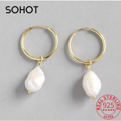 SOHOT Real 925 Sterling Silver Natural Pearl Pendant Women Dangle Earrings Chic Trendy Luxury For Female Wedding Jewelry