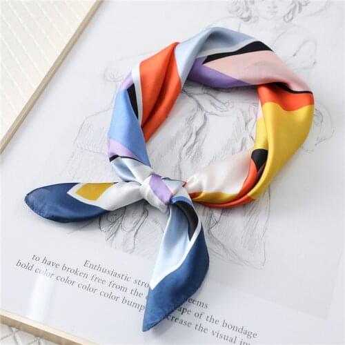 Women Silk Neck Scarf Square Hair Band Fashion Geometric Print Foulard Summer Neckerchief Office Lady Headband Bandana