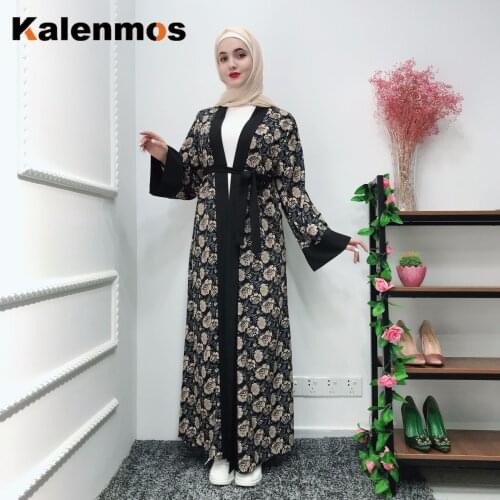KALENMOS Middle East Muslim Abaya Women Jibab Kimono Caftan Long Robe Islamic Clothing Elbise Arabian Hijab Dress Lace-up Jubah