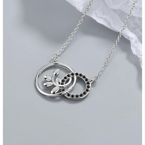 Double Loop Leaf 925 Sterling Silver Pendant Necklaces for Women 5A Clear Black Zircon Girl Necklace Anniversary Fine Jewelry