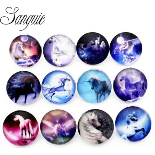 12pcs/lot animal unicorn glass snap jewelry 18mm snap buttons horse leather clasp snap button bracelet