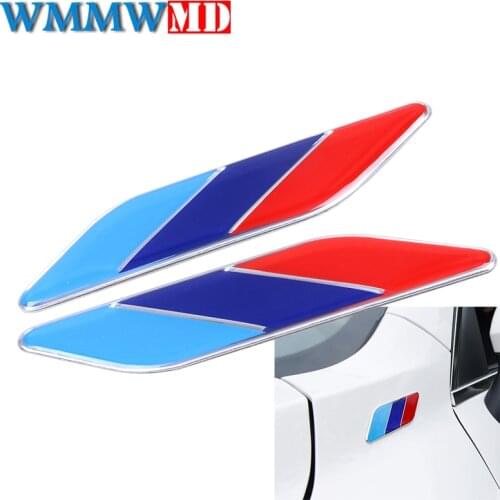 2Pcs Car Styling ABS 3D Racing Stripes Flag Leaf Side Fender Emblem Stickers For BMW M3 M5 X1 X3 X5 X6 E36 E39 E46 E30 E60 E92
