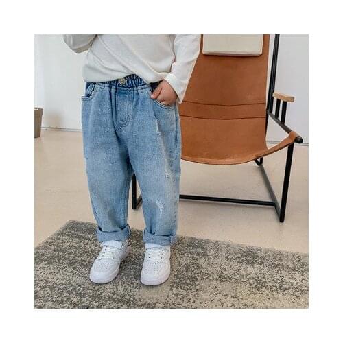 2021 Boys Ripped Jeans Spring Baby Trousers Casual Denim Pants All-match Childrens Cowboy Pants Boys Jeans Toddler Outwear 2-7Y