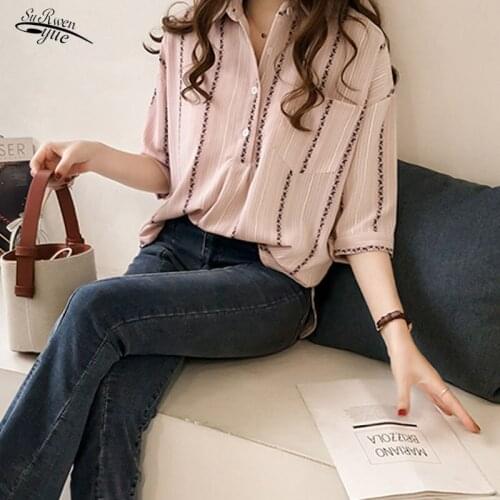 2021 Fashion Plus Size Womens Tops and Blouses Casual Cothing Striped Shirt Women Blouse Shirt Female Blusa Feminine 1179