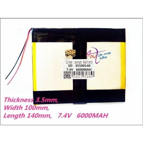35100140 7.4V 6000mAh 35140100 Polymer rechargeable batteries GPS DVD Tablet computer general battery