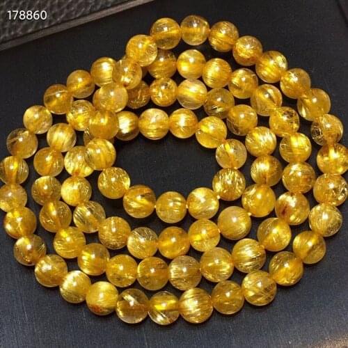 Natural Gold Rutilated Quartz 3 Laps Clear Round Beads Bracelet 6.5mm Women Men Fashion From Brazil Wealthy Stone AAAAAAA