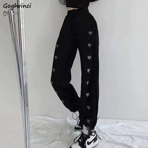 Pants Women Embroidery Cool Girls Sweet Students Fashion Ulzzang Chic Hip Hop Punk Elastic Waist Loose Soft Casual Stylish Baggy