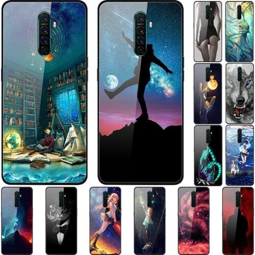 Case For OPPO Reno ACE Back Phone Cover Black Silicone Bumper With Tempered Glass