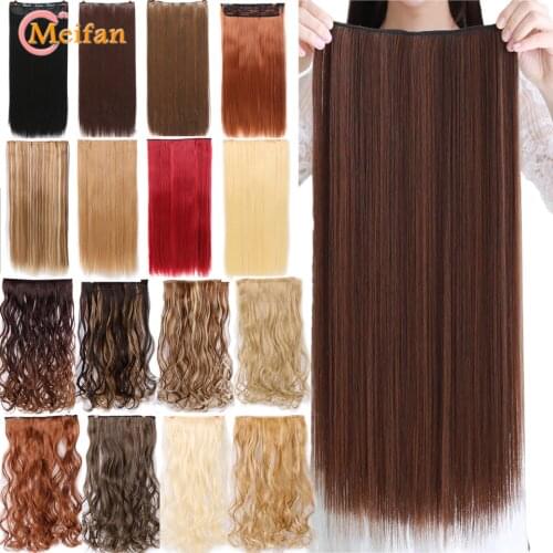 MEIFAN Long Wavy Curly/Straight Hair Pieces 5-Clips in Hair Extensions Synthetic Natural Fake Hairpieces with Hairpin