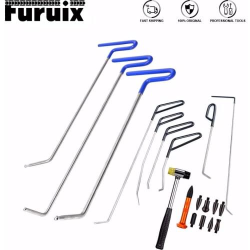 Furuix Tools Paintless Dent Repair Spring Steel Rods Body Dent Removal Hail Set Repair Hammer with 8 pcs Tap Down