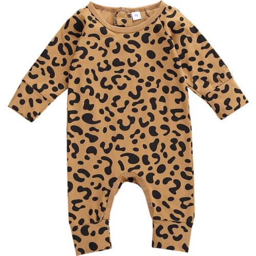 Infants Leopard Romper Spring Autumn Leopard Top Long Sleeve Back Buttons Home Sports Sleeping Trousers