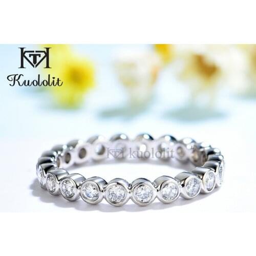 Kuololit 585 14K 10K White Gold Bubble Ring for Women Bezel Set Moissanite Solitaire Ring Matching Full Eternity Wedding Band