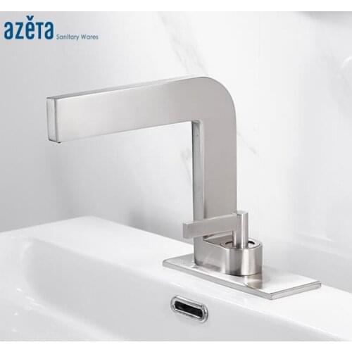 Azeta Brass Basin Faucet Right-angle Design Brushed Nickel Bathroom Sink Faucet Deck Mounted Basin Mixer Tap Crane AT7866BN