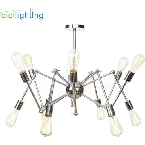 Modern Nordic Retro Edison Chandelier Vintage Loft Pendant Home Lighting Chrome plated Spider lustre lamparas Chandeliers