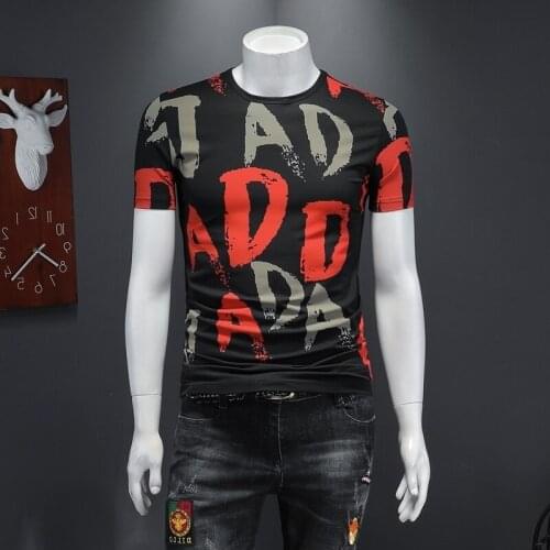 Fashion AD Letter Print T Shirt Manga Corta Top Short Tee Baroque Pantalon Moda Club Party Cloth Homme Camiseta Hombre