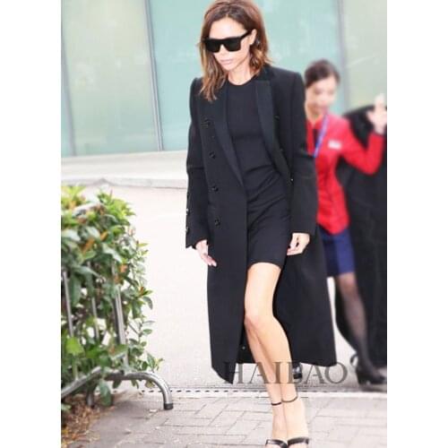 Fashion Black Women Wool Coat New Victoria Beckham Winter Warm Coat H8226