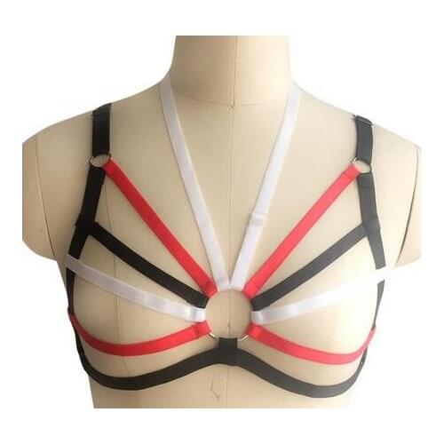 Fashion sexy hollow black elastic harness Vrouwen Ondergoed Fetish Borst Femme Jarretellegordel Gothic Kooi Harnas Beha