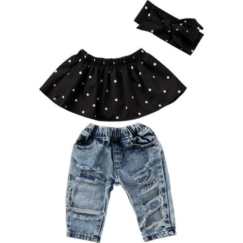 Fashion Newborn Baby Girls Dot Wrapped Chest +Bog Hole Pants Outfits Clothing Set