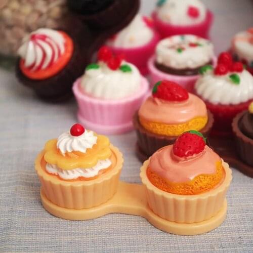 Cartoon Cute Cream Cake Glasses Double Contact Lenses Box Contact Lens Case For Eyes Care Kit Holder Container Gift