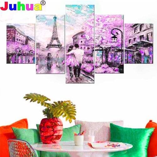 "5 Pieces Couple Walking In The Rain Paris"diamond painting 5d diamond mosaic cross stitch embroidery full round drill romantic