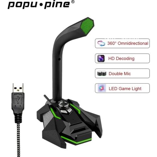 Gaming Desktop USB Microphone Dual Mic Led Bass Stereo Condenser Computer Tabletop Wired Microphone With Phone Stand For Laptop