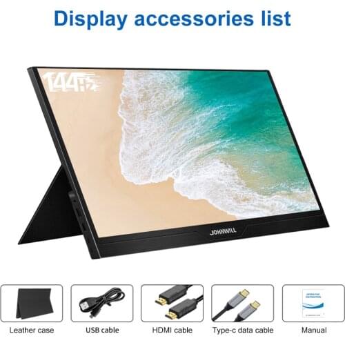 Johnwill 15.6 Portable 144HZ LCD PC monitor type-c HDMI 1920X1080 gaming monitor suitable for 99% smart phone direct connection